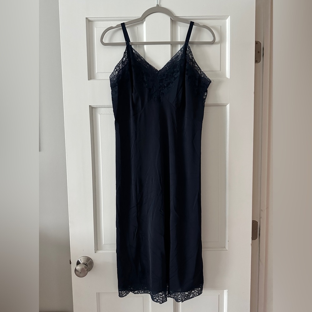 Vintage Artemis Satin Lace Navy Slip Dress